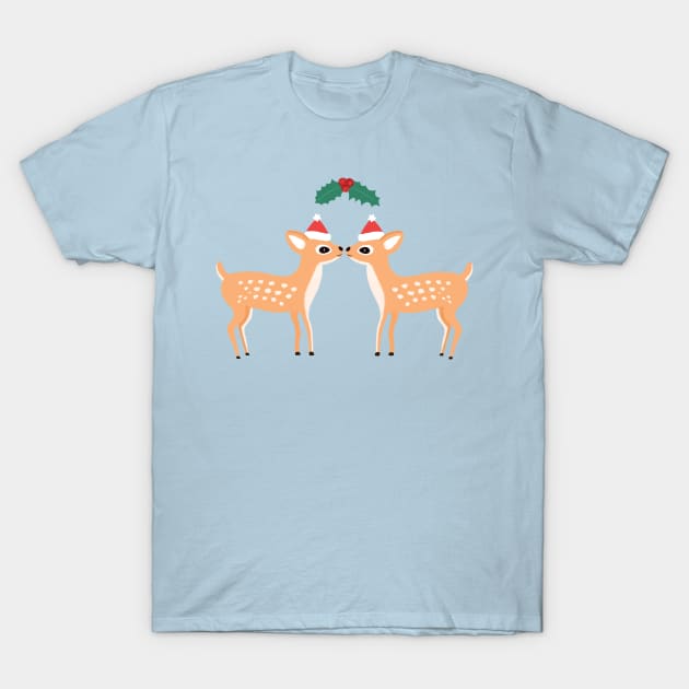 Christmas Deer Under A Mistletoe T-Shirt by awesomesaucebysandy